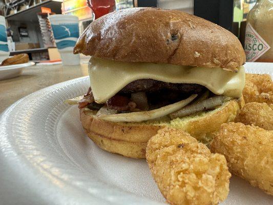 Aggie Burger with tots