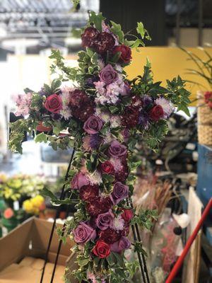 A flower cross for a funeral I ordered.