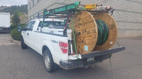 Alan's pickup and transporting roll of 200amp feeder.