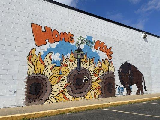 Mural on east side of building