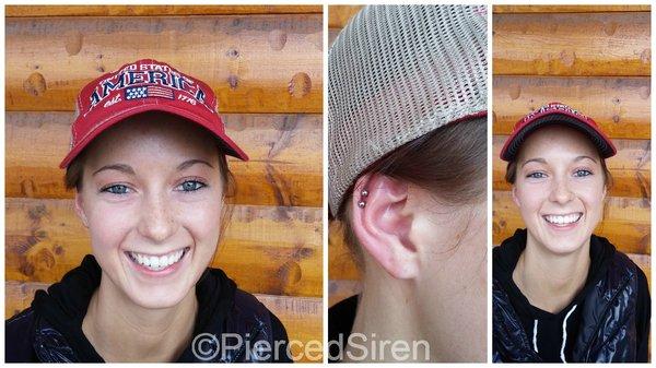 Double helix piercing by Valerie S. at SirenBodyJewelry Tattoo & Piercing