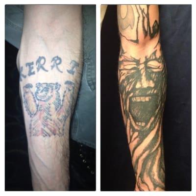 Coverup tattoo by Naughty Nurse.