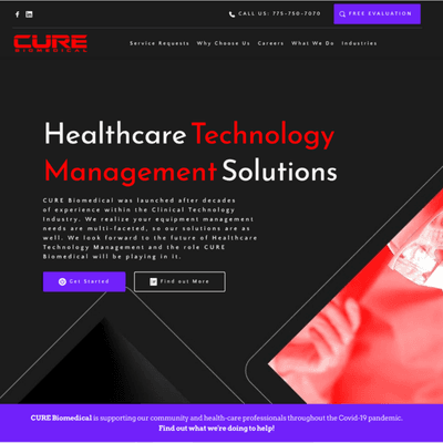 Homepage screenshot for healthcare technology solutions provider web design project.