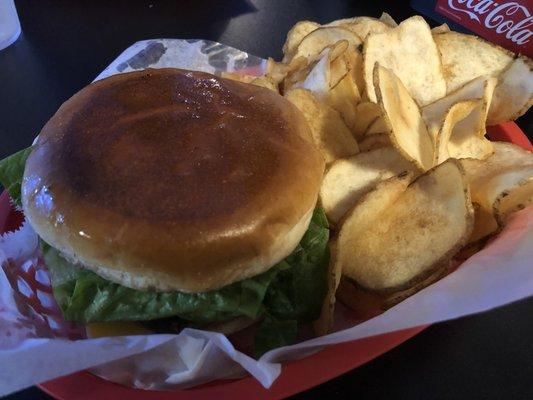 Average burger, but homemade chips