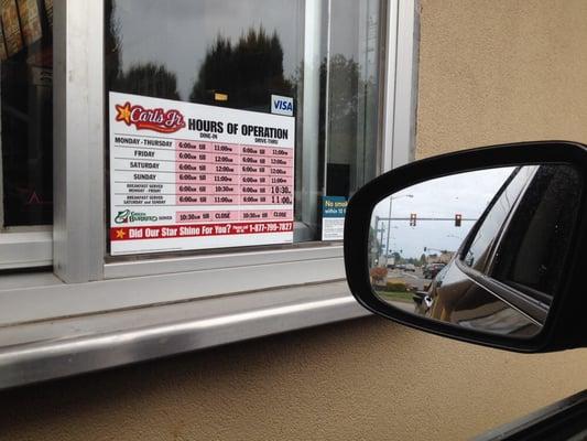 Drive thru hours.