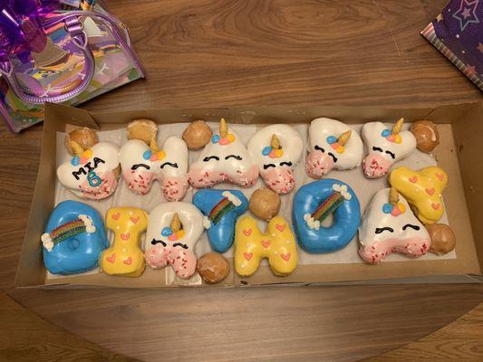 Unicorn theme birthday donut