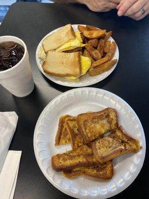 French Toast, Steak and Egg Sandwich with Baby Taters