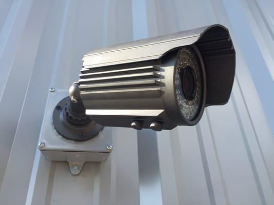 Outdoor InfraRed Bullet Cameras like this one we installed outside a warehouse in Tampa will protect your peace of mind...