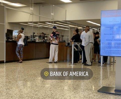 a line full of people with only one teller available!! and its not even peak hours! this is my 3rd visit to bofa today! the worst!