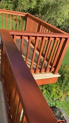 Railing and spindles stained