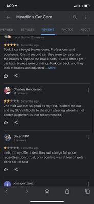 Reviews from google