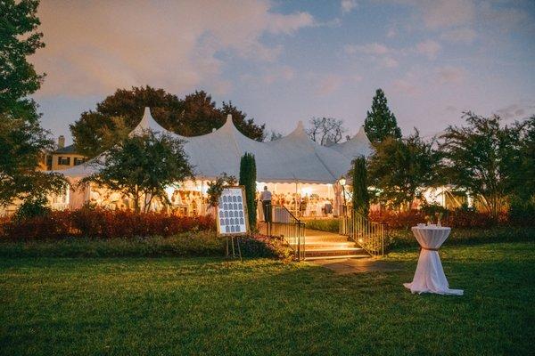 Belmont's event tent after dark. Thank you to Alex Schon Photography for providing this photo.