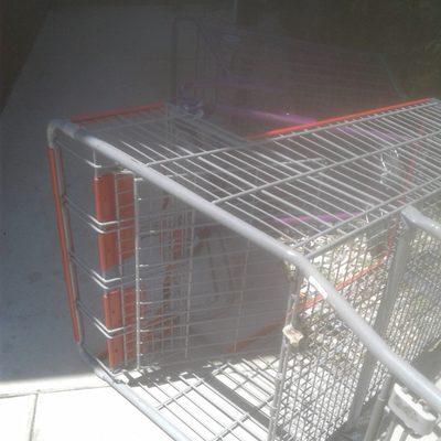 Abandoned shopping carts at the front entrance of Meridian Place Apts (Front and side doors are always left wide open, by the way)