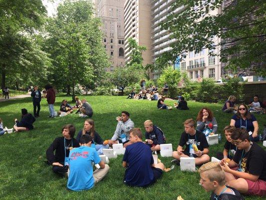 Picnicking in Central Park. No cheesy food vouchers in sight.