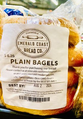 Emerald Coast Bread Company sells all their breads, bagels etc., here. Plain or Everything Bagels available.