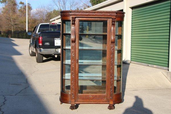 Magnificent Victorian Tiger Oak China Cabinet With Roaring Lions Ca.1890