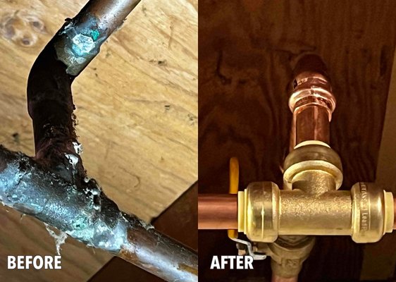 Corroded pipe before & after