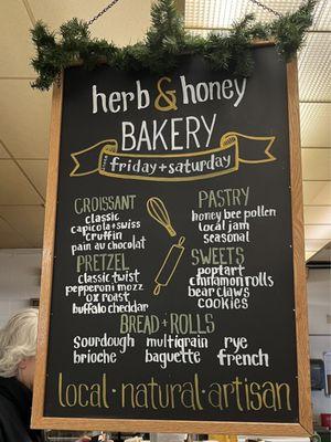 Herb & Honey bakery menu