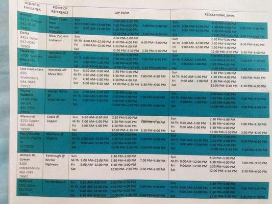 Pool hours for summer