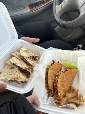 birria and steak quesadillas