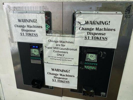 There is no attendant.  The machine will not take some bills.  Make sure you have extra.  Coins come out of machine dirty.