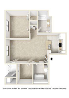 1 Bedroom floor plan C 949 Sq. Ft.