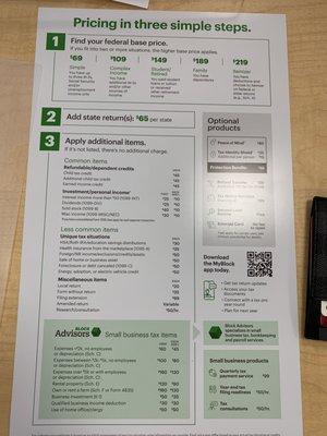 Pricing sheet makes it easy to figure out what you'll be paying