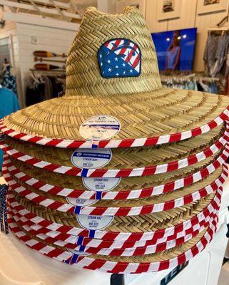 Large brim printed hats have got you covered! Get  a little patriotic!