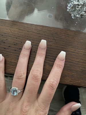 The nails are bumpy wide at the base and don't go all the way down. Just got them done today and looks like I need a fill.