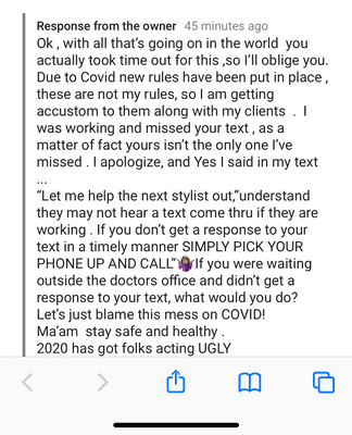 Her rude response to my other review. Why is she using all caps and emojis? Unprofessional.