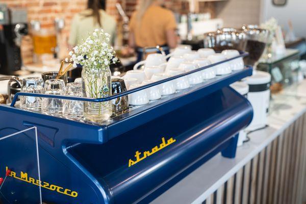 Our custom made La Marzocco Strada espresso machine.