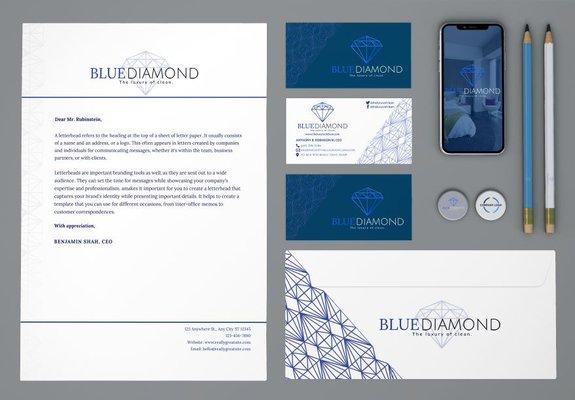 Visual identity materials created for Blue Diamond Services Ltd.