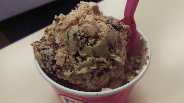 Snickers Ice Cream: Buttery, caramelly with Snickers, swirled with a caramel ribbon