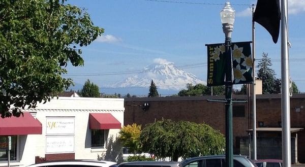 Enjoying Mt. Ranier from the Reuben Knoblauch Heritage Park which is just across the street from Washington Realty Group.