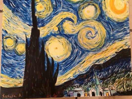 The version I painted of Van Gogh's famous piece of art Starry Nights.