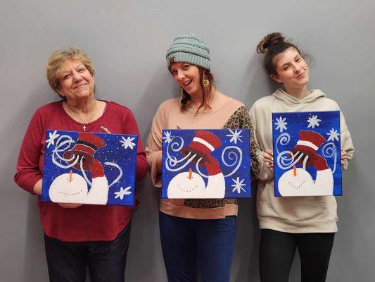 3 generations paint their versions of thi happy-go-lucky snowman in one of our Paint classes.