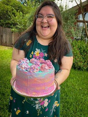 Magical unicorn swirl birthday cake!