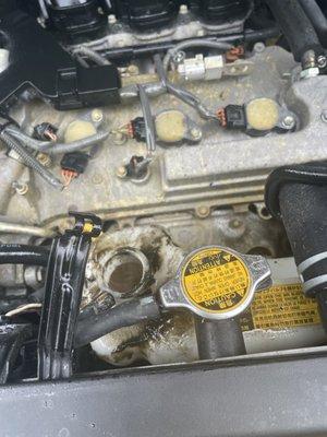 Overflow radiator reservoir cap blown