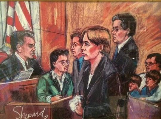 Courtroom Sketch of Participants in Case Featured on 60 Minutes