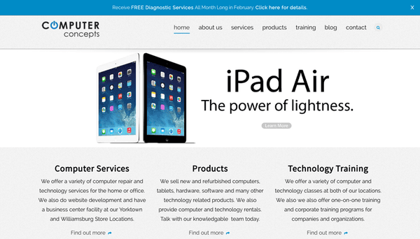 Computer Concepts Website Design. Proximo Marketing Strategies' responsive WordPress website design for a Williamsburg business.