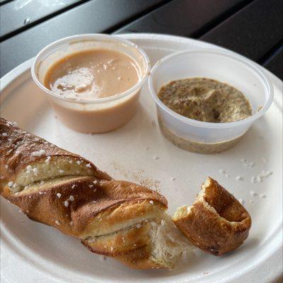 Pretzel stick and beer cheese