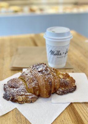 Almond Croissant and Matcha Latte.