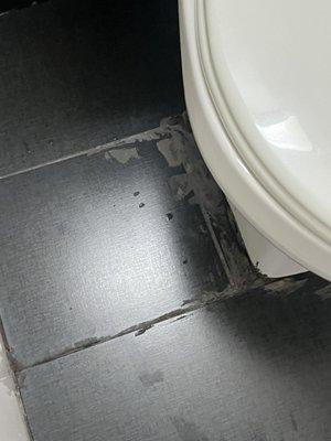 Damaged bathroom tile with glue smears