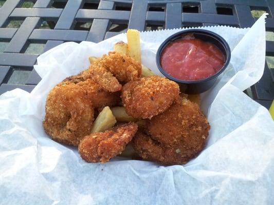 Fresh breaded shrimp with French fries