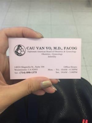 Doctor's business card (with hours)