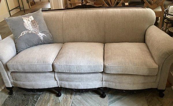 My grandmother's antique sofa, meticulously reupholstered by the talented group at Classic Upholstery. Thank you for your hard work!