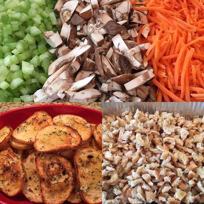 Ingredients for stuffing made from scratch- including the sour dough bread!