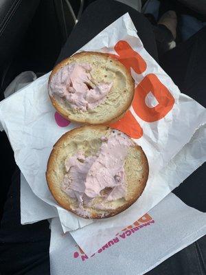 Plain bagel with strawberry cream cheese