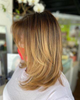 Base permed for body, color & hi-light & layered haircut #Jadedesignstudio #santamonica