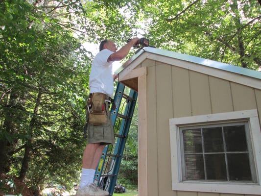 Building hen house.